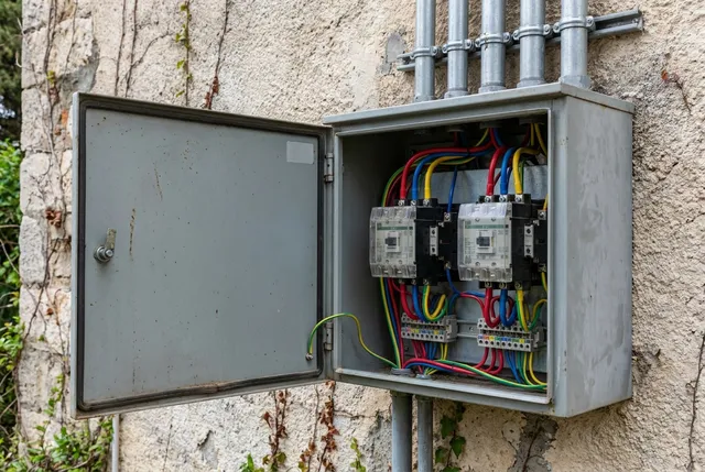 Automatic transfer switch panel wired for a backup generator in Bali